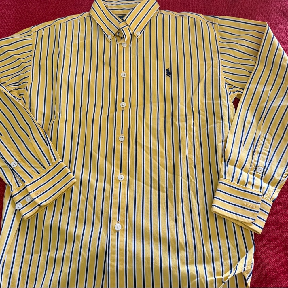 Boys Yellow Striped Button-Down Shirt - Polo by Ralph Lauren size M 12/14